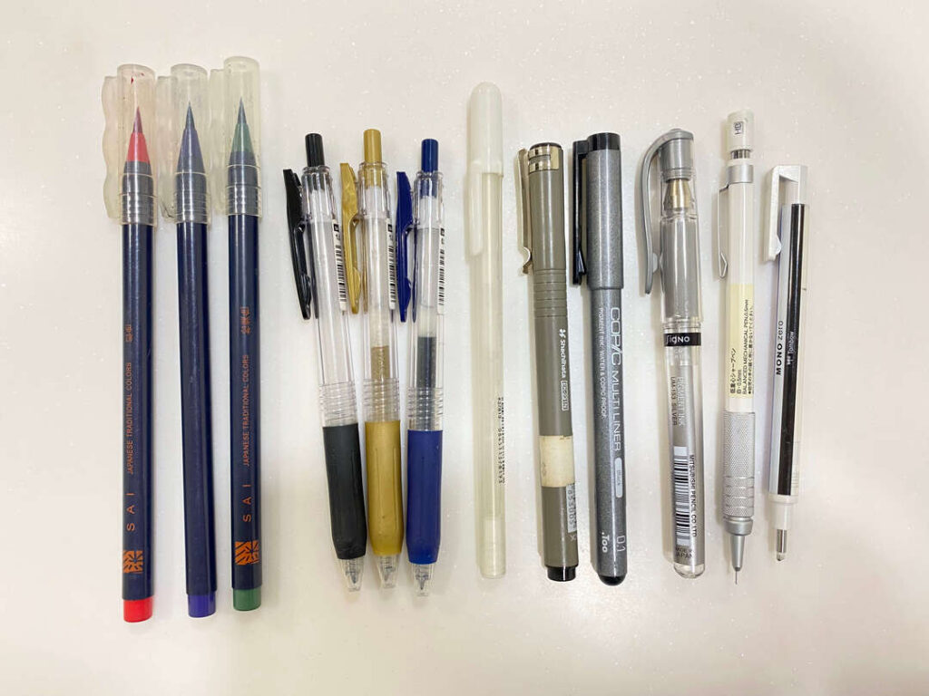 各種速寫用的代針筆、墨筆、牛奶筆、筆型橡皮擦